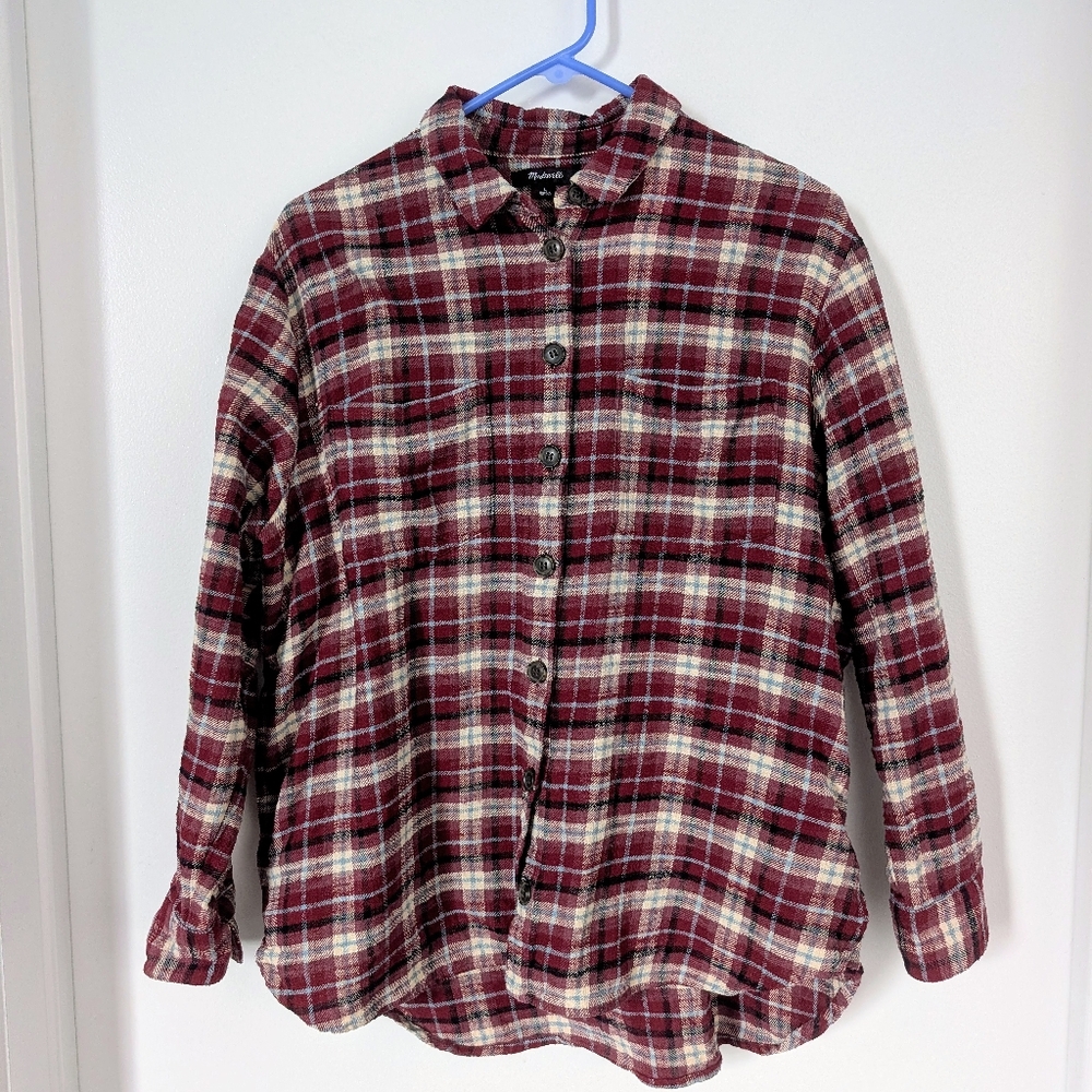 Madewell Flannel Sunday Shirt in Mahaska Plaid Dusty Burgundy Size Large